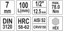 YATO KLUCZ TRZPIENIOWY 1/2''HEX 7MM L100MM