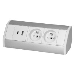 ORNO GNIAZDO MEBLOWE 2X2P+Z+2XUSB BIAŁO-SREBRNE