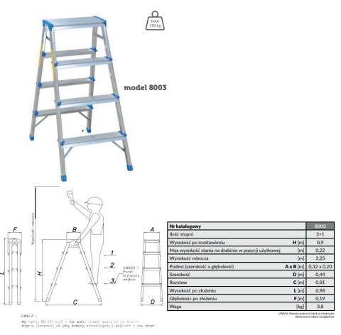 DRABEX DRABINA ALUMINIOWA DWUSTRONNA 90CM 3 STOPNIE + PODEST DRABEX DRABINA ALUMINIOWA DWUSTRONNA 90CM 3 STOPNIE + PODEST