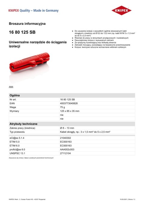 KNIPEX NARZĘDZIE DO ŚCIĄGANIA IZOLACJI UNIWERSALNE KNIPEX NARZĘDZIE DO ŚCIĄGANIA IZOLACJI UNIWERSALNE