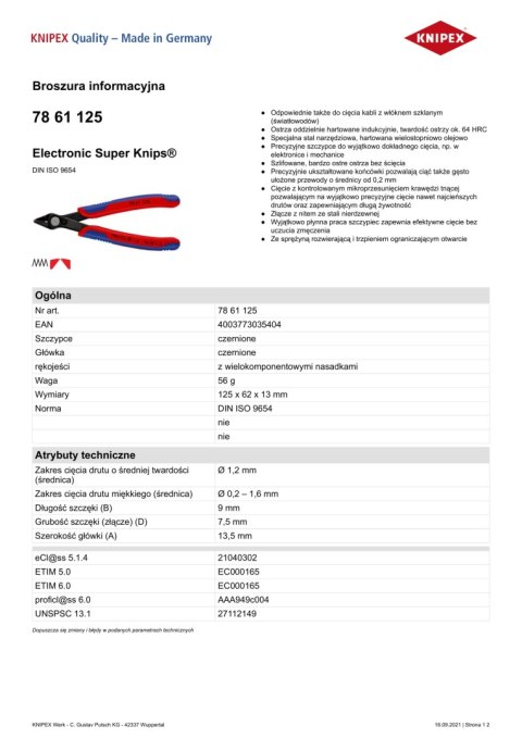 KNIPEX SZCZYPCE TNĄCE SUPER KNIPS 125MM KNIPEX SZCZYPCE TNĄCE SUPER KNIPS 125MM