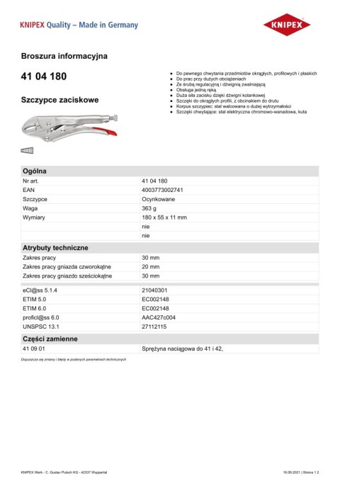 KNIPEX SZCZYPCE ZACISKOWE UNIWERSALNE 180MM KNIPEX SZCZYPCE ZACISKOWE UNIWERSALNE 180MM