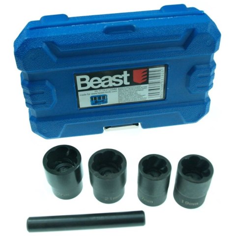 BEAST Nasadki do uszkodzonych śrub 17-22 mm + wybijak BEAST Nasadki do uszkodzonych śrub 17-22 mm + wybijak