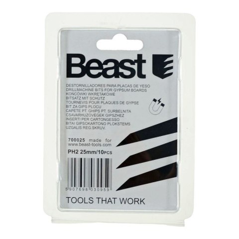 BEAST BIT końcówka do wkrętów płyt G/K z ogranicznikiem stopem PH2 S2 10 szt magnes BEAST BIT końcówka do wkrętów płyt G/K z ogranicznikiem stopem PH2 S2 10 szt magnes