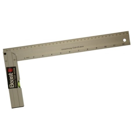BEAST KĄTOWNIK ALUMINIOWY Z POZIOMICĄ 350 mm BEAST KĄTOWNIK ALUMINIOWY Z POZIOMICĄ 350 mm