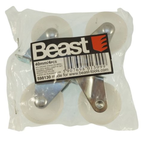 BEAST Kółka obrotowe meblowe warsztatowe nylonowe skrętne 40mm 4 szt BEAST Kółka obrotowe meblowe warsztatowe nylonowe skrętne 40mm 4 szt