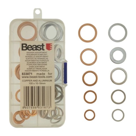 BEAST Uszczelki miedziane i aluminiowe 10-18mm 100 szt 10 rozmiarów BEAST Uszczelki miedziane i aluminiowe 10-18mm 100 szt 10 rozmiarów