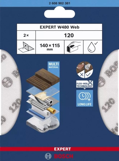 BOSCH ARKUSZ ŚCIERNY PIANKA EXPERT 115*140MM W480 G120 2PC BOSCH ARKUSZ ŚCIERNY PIANKA EXPERT 115*140MM W480 G120 2PC