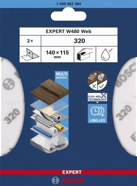 BOSCH ARKUSZ ŚCIERNY PIANKA EXPERT 115*140MM W480 G320 2PC BOSCH ARKUSZ ŚCIERNY PIANKA EXPERT 115*140MM W480 G320 2PC