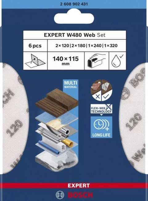 BOSCH ARKUSZ ŚCIERNY PIANKA EXPERT 115*140MM W480 SET 6PC BOSCH ARKUSZ ŚCIERNY PIANKA EXPERT 115*140MM W480 SET 6PC