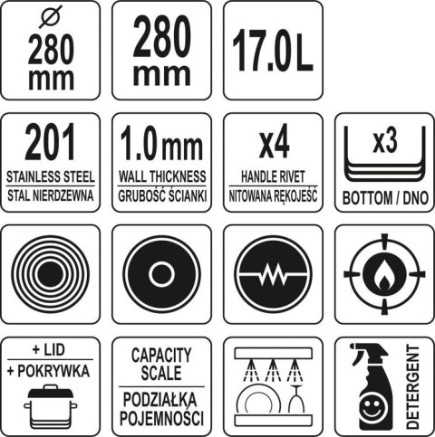 YATO GASTRO GARNEK WYSOKI Z POKRYWKĄ ZE STALI NIERDZEWNEJ 28X28 17L YATO GASTRO GARNEK WYSOKI Z POKRYWKĄ ZE STALI NIERDZEWNEJ 28X28 17L