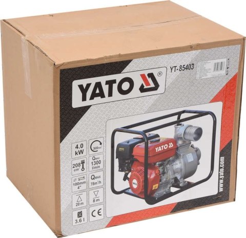 YATO MOTOPOMPA DO WODY SPALINOWA 4'' 5,9HP 96M3/H YATO MOTOPOMPA DO WODY SPALINOWA 4'' 5,9HP 96M3/H