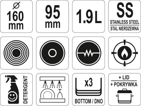YATO GASTRO RONDEL Z POKRYWKĄ ZE STALI NIERDZEWNEJ 16X9,5CM 1.9L. YATO GASTRO RONDEL Z POKRYWKĄ ZE STALI NIERDZEWNEJ 16X9,5CM 1.9L.