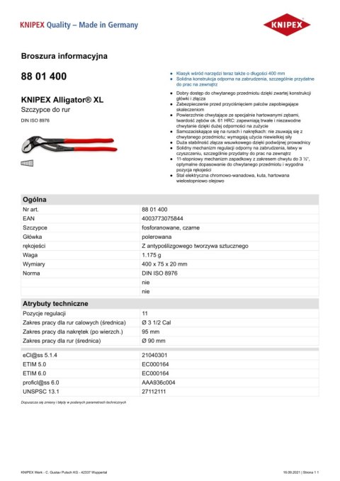 KNIPEX SZCZYPCE DO RUR ALIGATOR 400MM KNIPEX SZCZYPCE DO RUR ALIGATOR 400MM