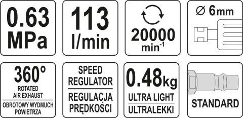 YATO SZLIFIERKA KĄTOWA PNEUMATYCZNA OBUDOWA KOMPOZYTOWA YATO SZLIFIERKA KĄTOWA PNEUMATYCZNA OBUDOWA KOMPOZYTOWA