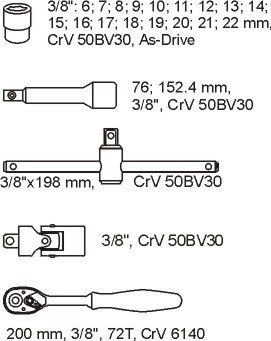 YATO WKŁAD DO SZUFLADY ZESTAW KLUCZY NASADOWYCH 3/8'' 22 CZĘŚCI YATO WKŁAD DO SZUFLADY ZESTAW KLUCZY NASADOWYCH 3/8'' 22 CZĘŚCI