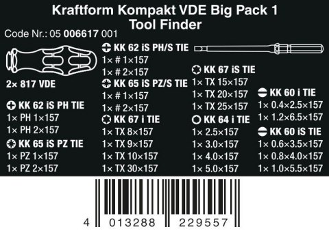 WERA ZESTAW WKRĘTAKÓW KRAFTFORM KOMPAKT VDE BIG PACK 1, 26 CZ. WERA ZESTAW WKRĘTAKÓW KRAFTFORM KOMPAKT VDE BIG PACK 1, 26 CZ.
