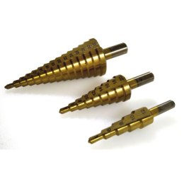 BEAST Wiertła wiertło stożkowe stopniowe choinka 4-32mm HSS TYTAN 3szt