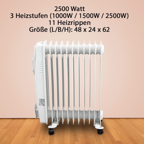 Bituxx BITUXX Elektryczny grzejnik olejowy 2500 W 11 żeber biały Bituxx BITUXX Elektryczny grzejnik olejowy 2500 W 11 żeber biały