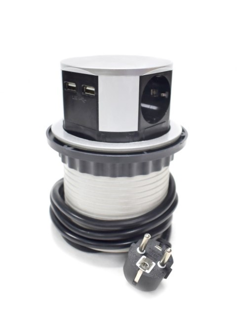 Bituxx CHOWANE GNIAZDO STOŁOWE 4 GNIAZDA Z USB SREBRNE 1,5 M DO BIURA I DOMU Bituxx CHOWANE GNIAZDO STOŁOWE 4 GNIAZDA Z USB SREBRNE 1,5 M DO BIURA I DOMU