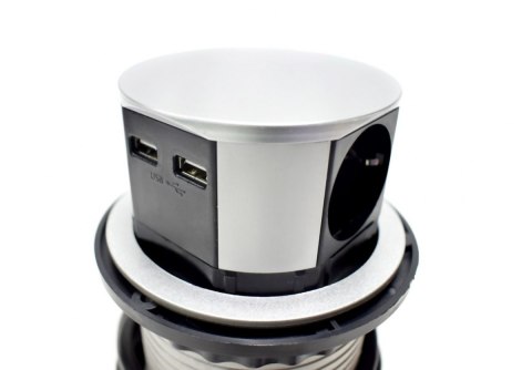 Bituxx CHOWANE GNIAZDO STOŁOWE 4 GNIAZDA Z USB SREBRNE 1,5 M DO BIURA I DOMU Bituxx CHOWANE GNIAZDO STOŁOWE 4 GNIAZDA Z USB SREBRNE 1,5 M DO BIURA I DOMU