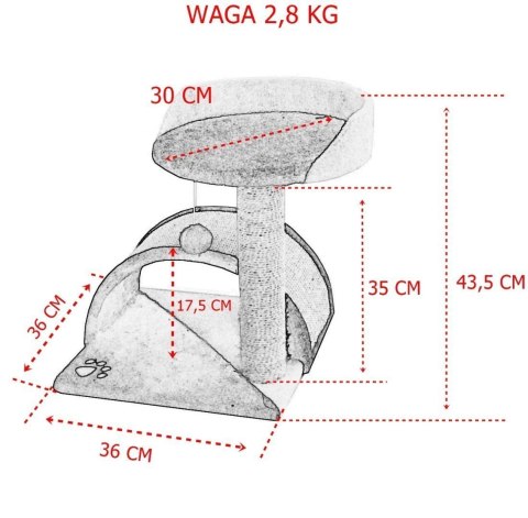 Bituxx Drapak dla kota Legowisko+Budka biało-brązowy 43cm Bituxx Drapak dla kota Legowisko+Budka biało-brązowy 43cm