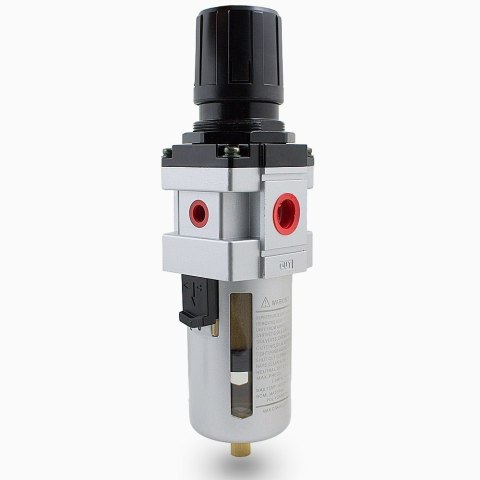 E-hurtownia Filtr sprężonego powietrza 1/2" z reduktorem ciśnienia i manometrem 10 bar E-hurtownia Filtr sprężonego powietrza 1/2" z reduktorem ciśnienia i manometrem 10 bar