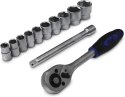 Bituxx Grzechotka 3/8" + przedłużka 150mm + 10 nasadek sześciokątnych