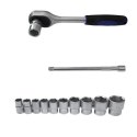 Bituxx Grzechotka 3/8" + przedłużka 150mm + 10 nasadek sześciokątnych