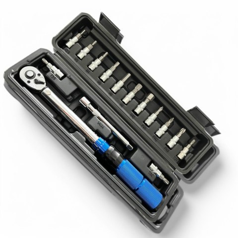 E-hurtownia Klucz dynamometryczny rowerowy 2-24 Nm 1/4" zestaw nasadek 15 elementów E-hurtownia Klucz dynamometryczny rowerowy 2-24 Nm 1/4" zestaw nasadek 15 elementów