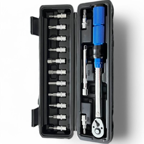 E-hurtownia Klucz dynamometryczny rowerowy 2-24 Nm 1/4" zestaw nasadek 15 elementów E-hurtownia Klucz dynamometryczny rowerowy 2-24 Nm 1/4" zestaw nasadek 15 elementów
