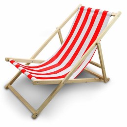 Bituxx LEŻAK PLAŻOWY OGRODOWY DREWNIANY SKŁADANY REGULOWANY BIAŁO-CZERWONY