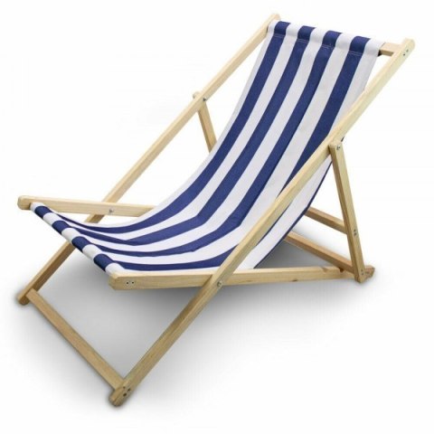 Bituxx LEŻAK PLAŻOWY OGRODOWY DREWNIANY SKŁADANY REGULOWANY BIAŁO-NIEBIESKI