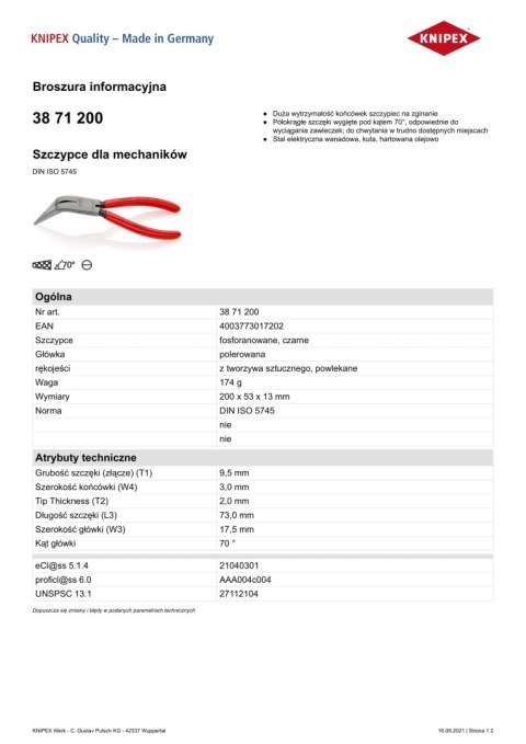 KNIPEX SZCZYPCE DLA MECHANIKÓW 200MM KNIPEX SZCZYPCE DLA MECHANIKÓW 200MM