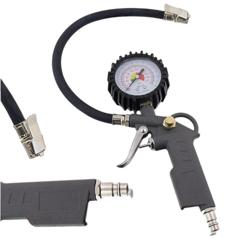 E-hurtownia Pistolet do Pompowania Opon z Manometrem 12 BAR Wąż 370 mm Szybkozłącze