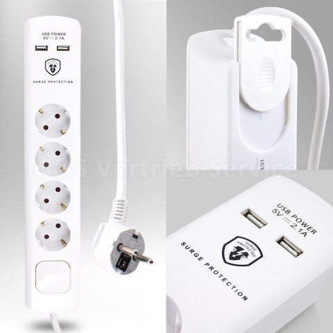 E-hurtownia Przedłużacz 4 gniazda + 2 x USB