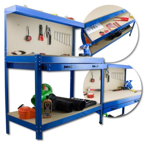 E-hurtownia Solidny Stół Warsztatowy z Szufladą Haki Uchwyty 100 kg 115x55 cm Duży blat E-hurtownia Solidny Stół Warsztatowy z Szufladą Haki Uchwyty 100 kg 115x55 cm Duży blat