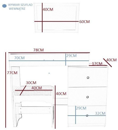 Bituxx Toaletka kosmetyczna minimalistyczna biała Lustro Bituxx Toaletka kosmetyczna minimalistyczna biała Lustro