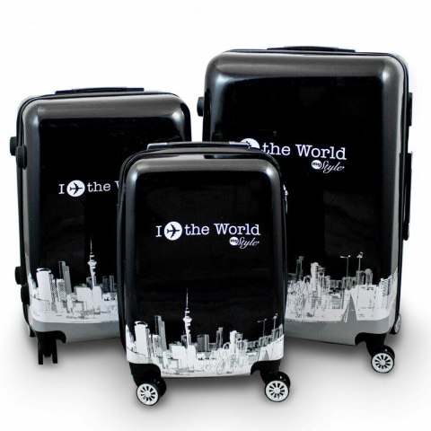 Bituxx Walizki zestaw czarno biale Fly the World Bituxx Walizki zestaw czarno biale Fly the World