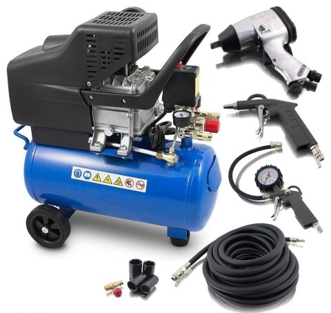 E-hurtownia ZESTAW Sprężarka 24L 1500W 8 Bar +Akcesoria 8 elementów