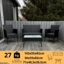 LACESTONE Zestaw Rattanowy 2 Fotele Stolik Wypoczynek Czarny Poduszki Technorattan