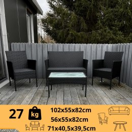 LACESTONE Zestaw Rattanowy 2 Fotele Stolik Wypoczynek Czarny Poduszki Technorattan