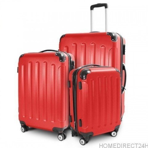 E-hurtownia Zestaw walizek podróżnych ABS STRIPES Czerwony E-hurtownia Zestaw walizek podróżnych ABS STRIPES Czerwony