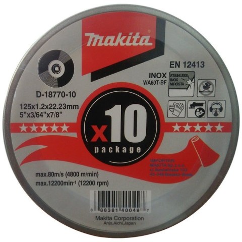 MAKITA TARCZA TNĄCA INOX 125*1.2 WA60T PŁASKA 10 SZT MAKITA TARCZA TNĄCA INOX 125*1.2 WA60T PŁASKA 10 SZT